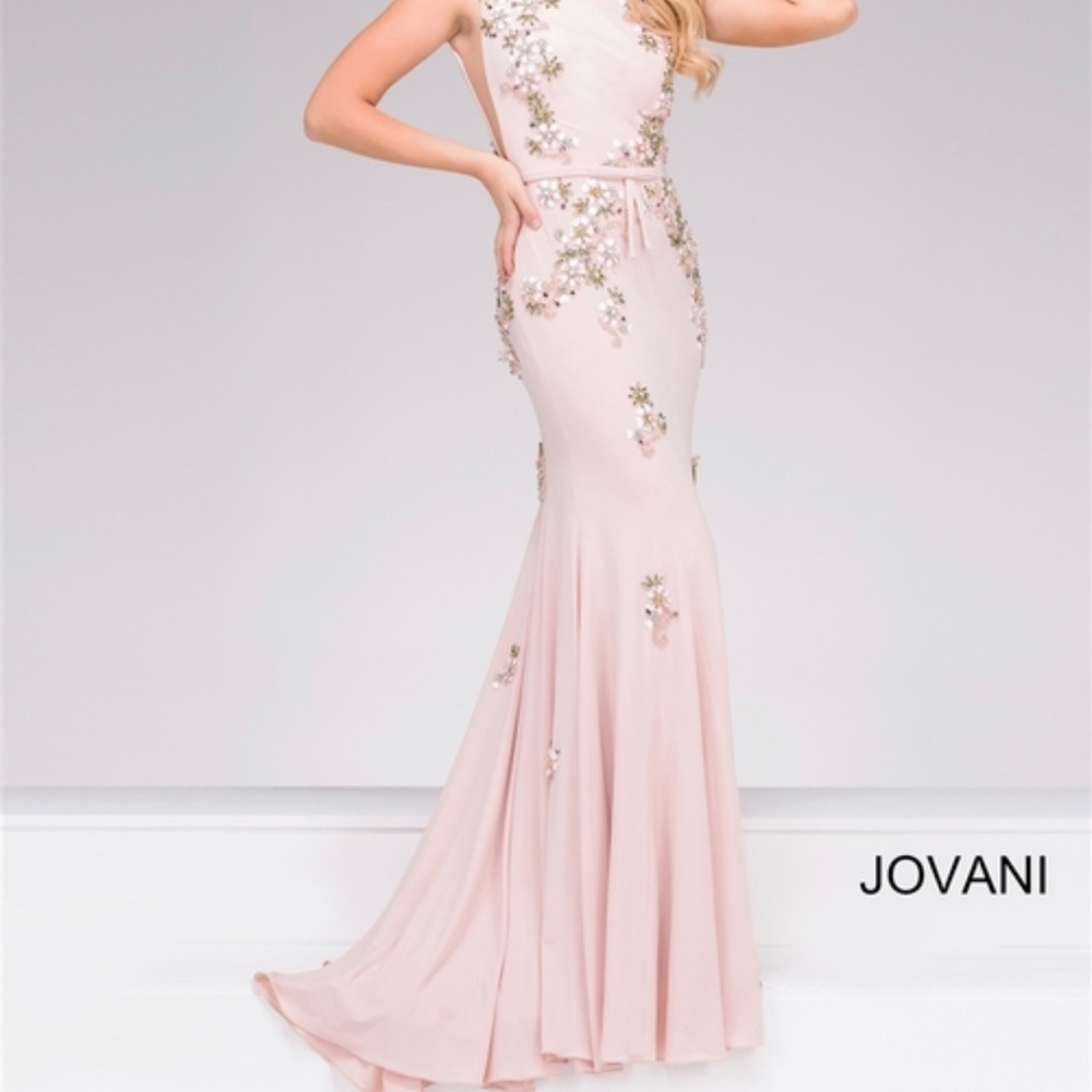 Jovani 3D Beaded Floral Gown with Slim Sash 10